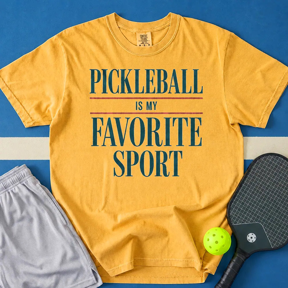 May include Pickleball Is My Favorite Sport T-Shirt in mustard t-shirt with Vintage reading is my favorite sport shirt design