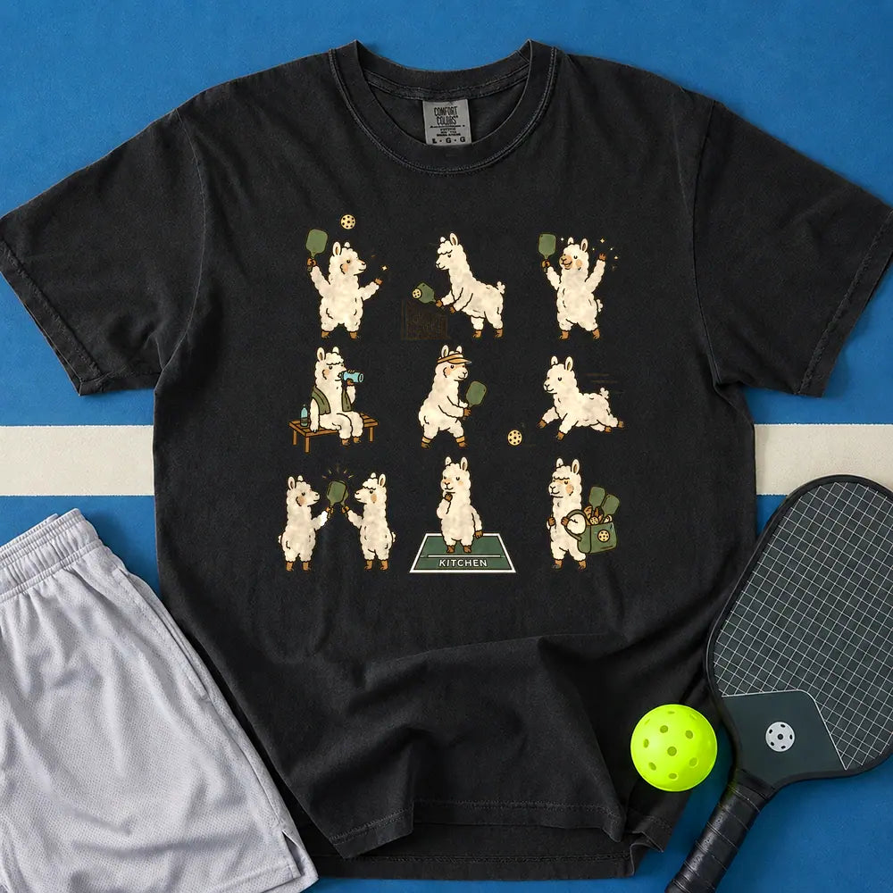 May include Pickleball Llama Core T-Shirt in black t-shirt with Pickleball Core design