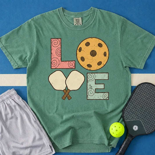 May include Love Pickleball T-Shirt in light green t-shirt with Love Pickleball design