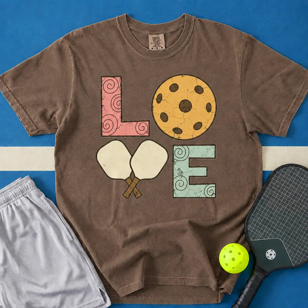 May include Love Pickleball T-Shirt in espresso t-shirt with Love Pickleball design
