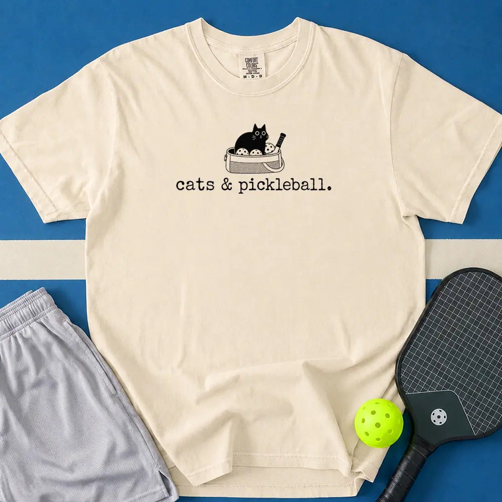 May include Cats And Pickleball T-Shirt in ivory t-shirt with Cats And Pickleball design