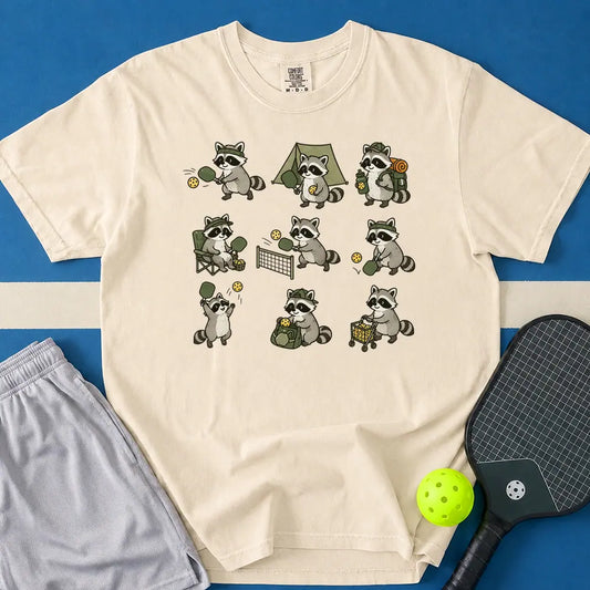 May include Cute Raccoon Playing T-Shirt in ivory t-shirt with Cute Raccoon Playing design