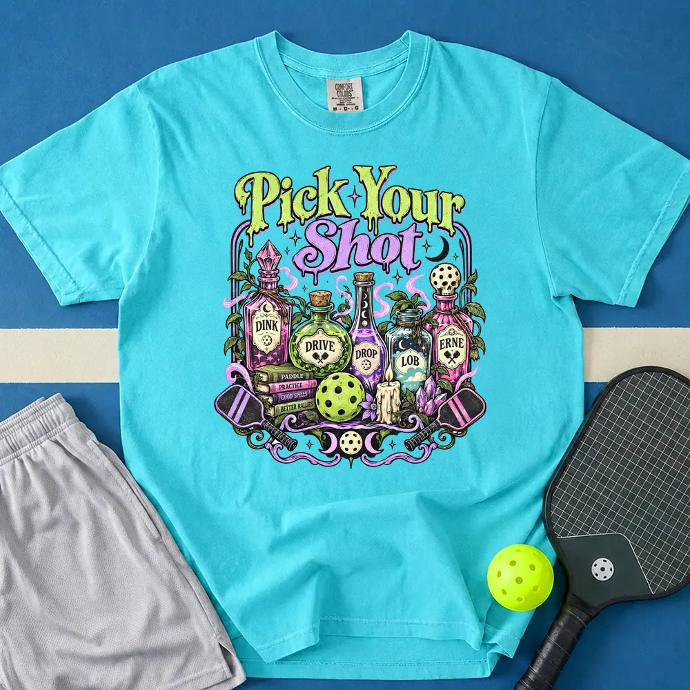 May include Pick Your Shot T-Shirt in lagoon t-shirt with Pick Your Shot design