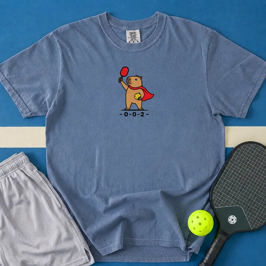 May include Super Capybara T-Shirt in blue jean t-shirt with Super Capybara design