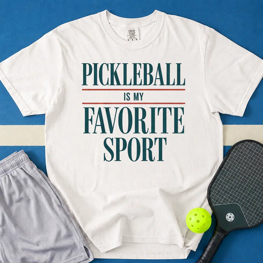 May include Pickleball Is My Favorite Sport T-Shirt in white t-shirt with Vintage reading is my favorite sport shirt design