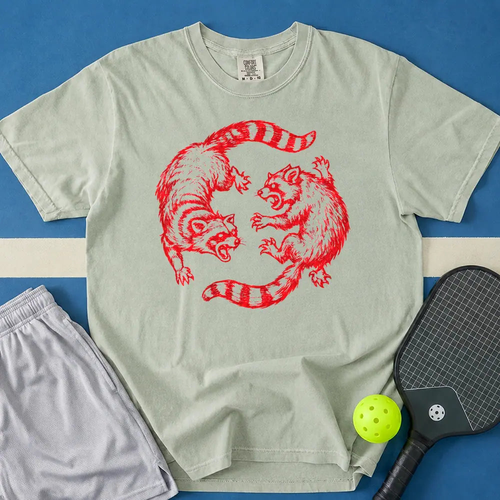May include Raccoon Yin Yang Fight T-Shirt in bay t-shirt with Raccoon Yin Yang Fight design