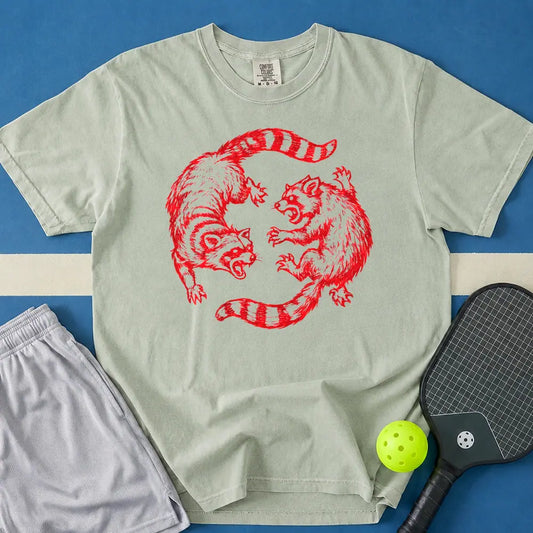 May include Raccoon Yin Yang Fight T-Shirt in bay t-shirt with Raccoon Yin Yang Fight design