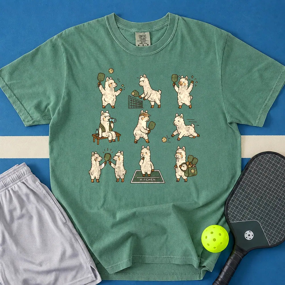 May include Pickleball Llama Core T-Shirt in light green t-shirt with Pickleball Core design