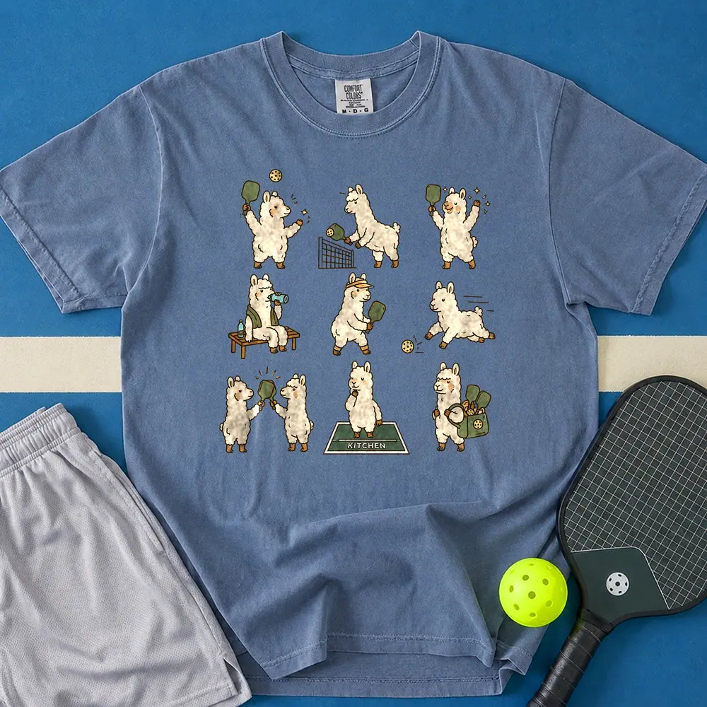 May include Pickleball Llama Core T-Shirt in blue jean t-shirt with Pickleball Core design