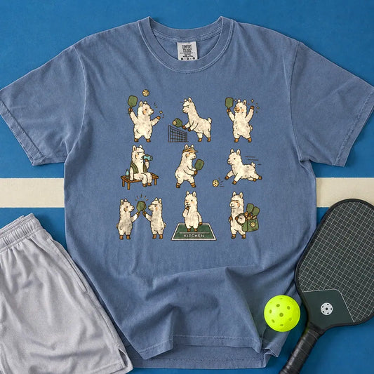May include Pickleball Llama Core T-Shirt in blue jean t-shirt with Pickleball Core design