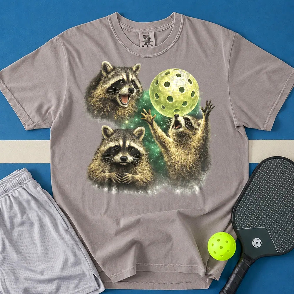 May include Raccoon Moon Vintage T-Shirt in gray t-shirt with Raccoon Moon Vintage design