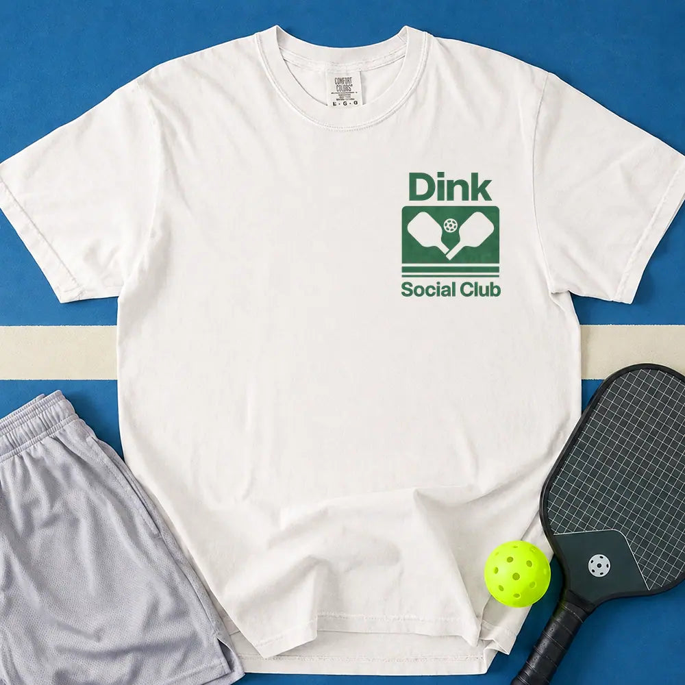 May include Dink Social Club T-Shirt in white t-shirt with Custom Camp Party Tee design