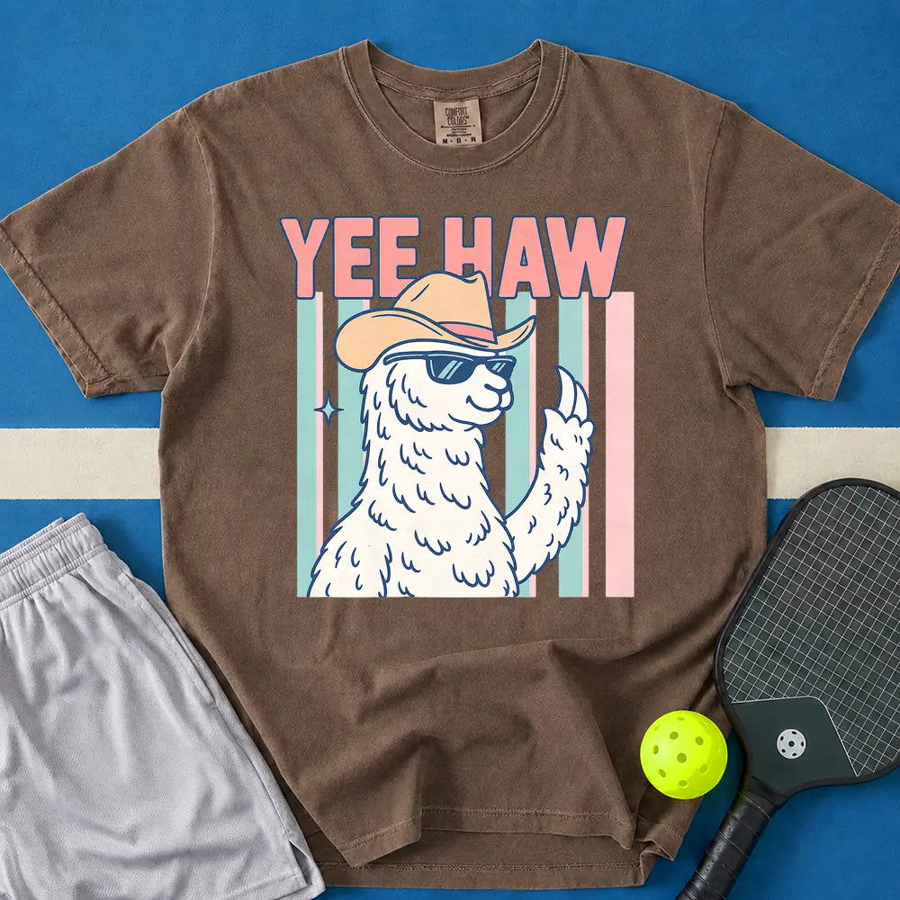 May include Yee Haw Llama T-Shirt in espresso t-shirt with Yee Haw design