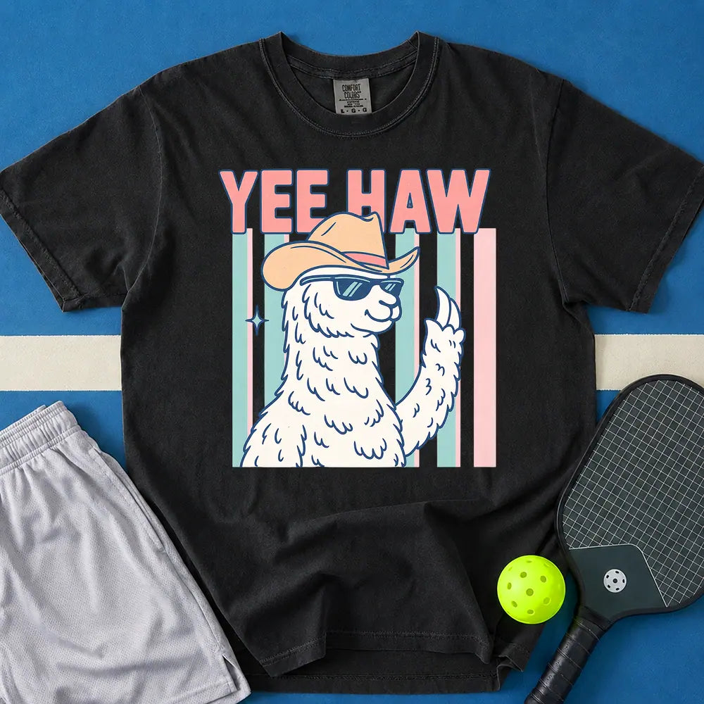 May include Yee Haw Llama T-Shirt in black t-shirt with Yee Haw design