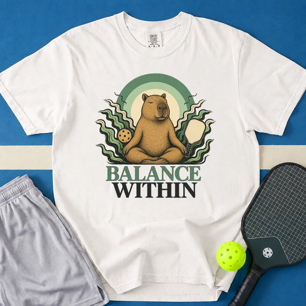 May include Balance Within T-Shirt in white t-shirt with Balance Within design