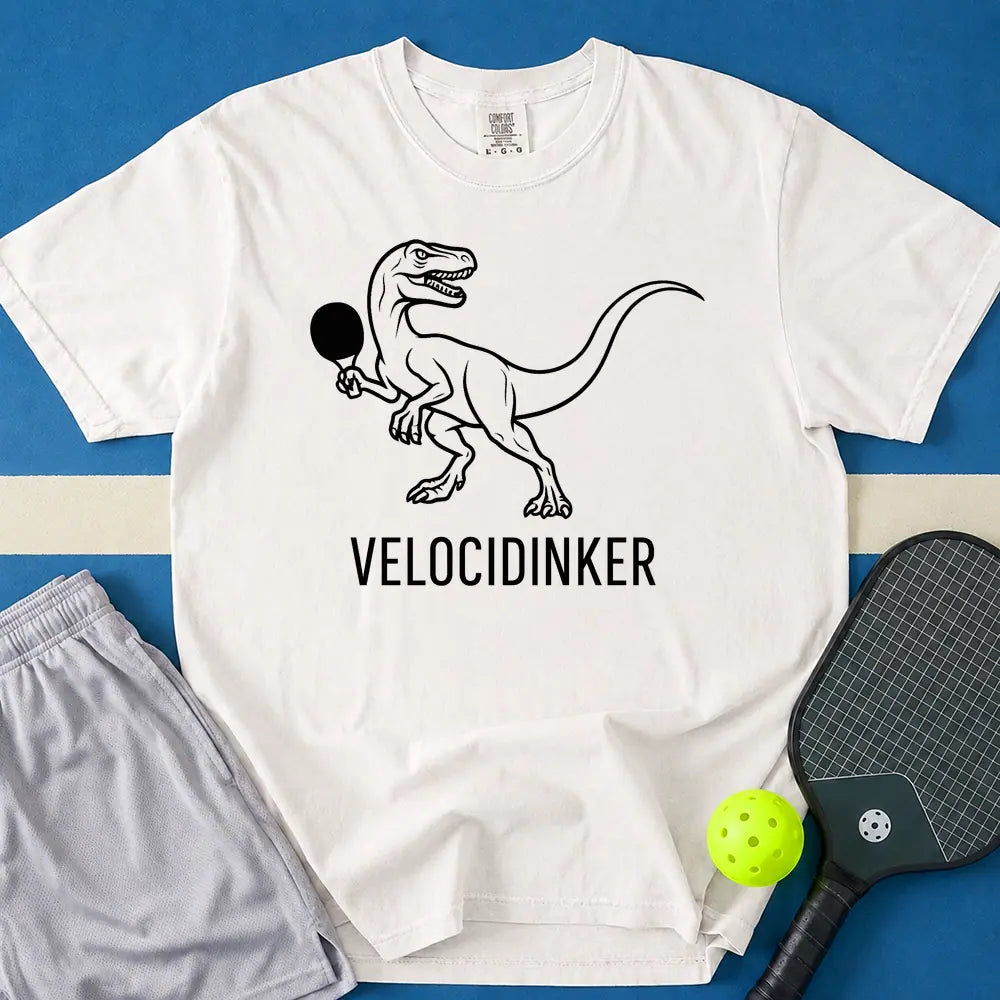 May include Velocidinker T-Shirt in white t-shirt with Velocidinker design