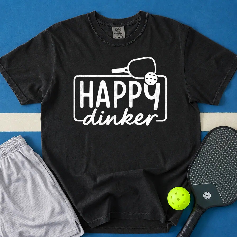 May include Happy Dinker T-Shirt in black t-shirt with Happy Camper Shirt, Camping Shirt, Adventure Shirt, Camp Life Shirt, Campfire Shirt, Marshmallow Camp Shirt, Vacation Shirt, Family Camp Tee design