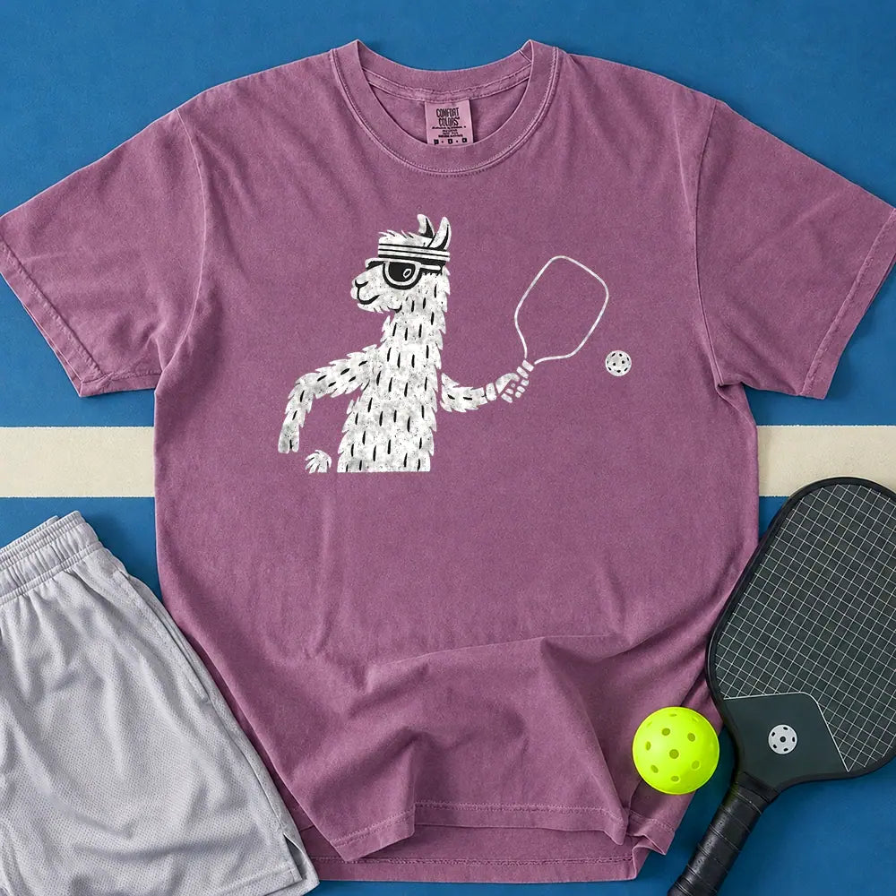 May include Llama Playing T-Shirt in berry t-shirt with Crappie Patch Snapback, black satin design