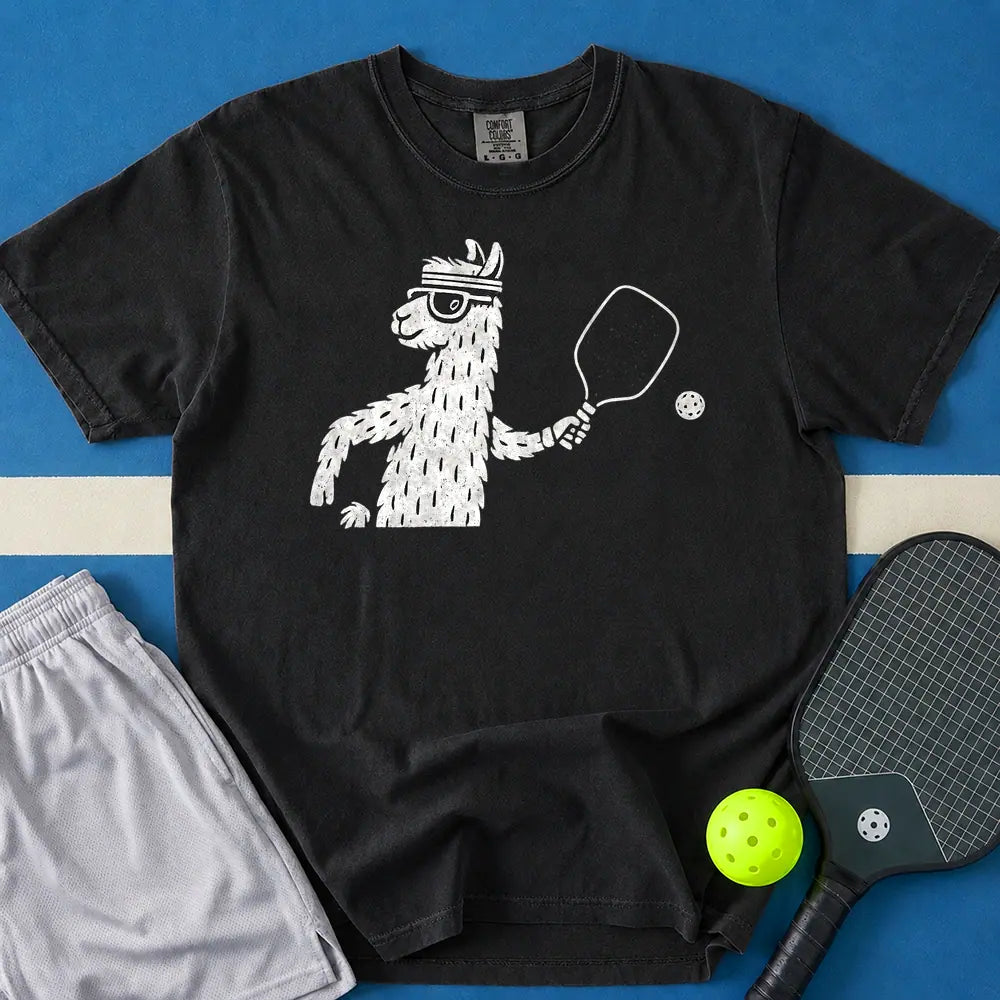 May include Llama Playing T-Shirt in black t-shirt with Crappie Patch Snapback, black satin design