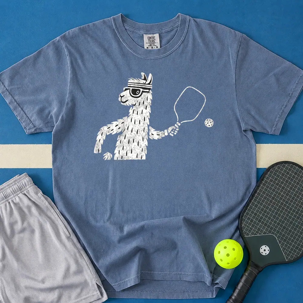 May include Llama Playing T-Shirt in blue jean t-shirt with Crappie Patch Snapback, black satin design