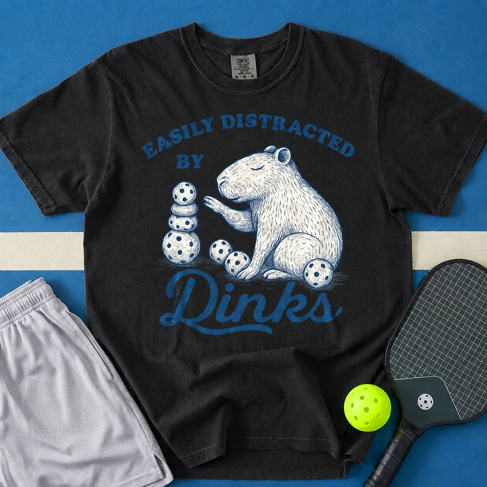 May include Easily Distracted by Balls T-Shirt in black t-shirt with Easily Distracted By Rocks Tee design