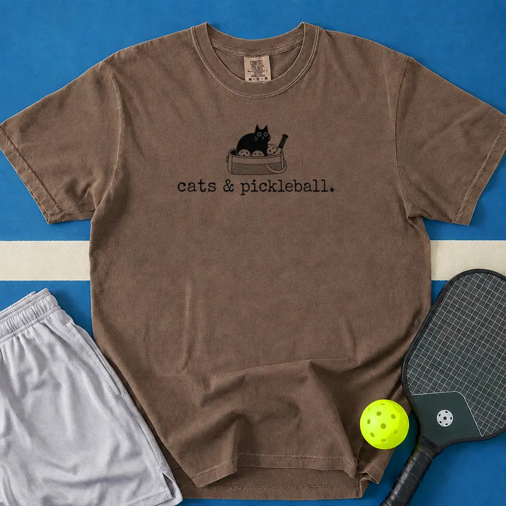 May include Cats And Pickleball T-Shirt in espresso t-shirt with Cats And Pickleball design