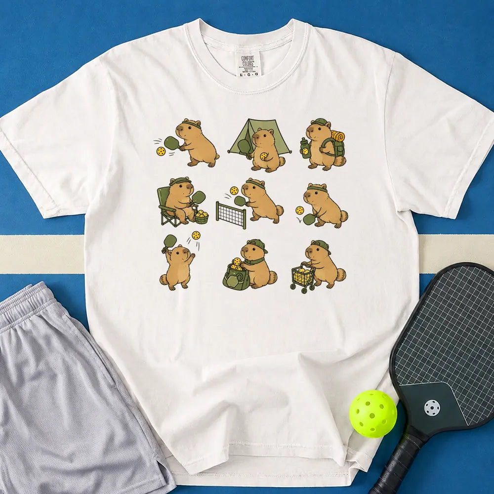 May include Cute Capybara Playing T-Shirt in white t-shirt with Cute Capybara Playing design