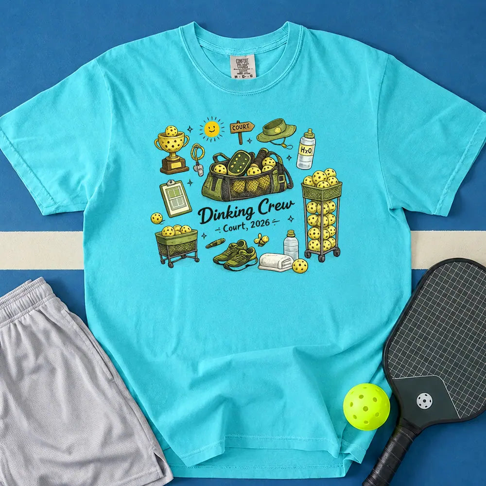 May include Dinking Crew T-Shirt in lagoon t-shirt with Dinking Crew design