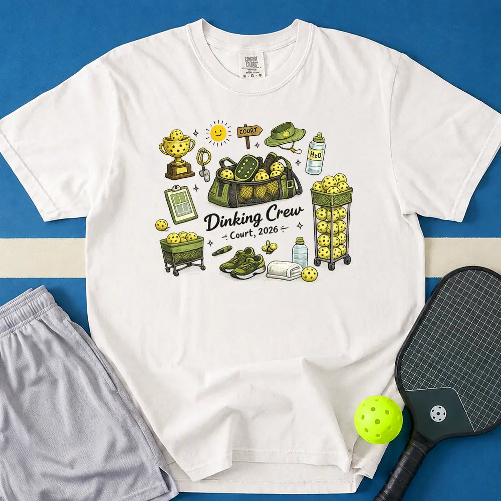 May include Dinking Crew T-Shirt in white t-shirt with Dinking Crew design