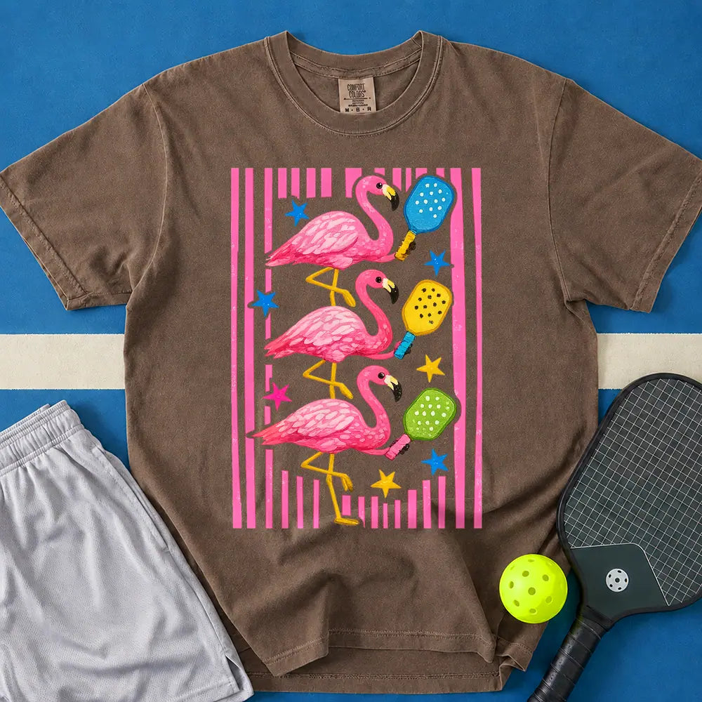 May include Flamingos Paddles T-Shirt in espresso t-shirt with Flamingos Paddles design