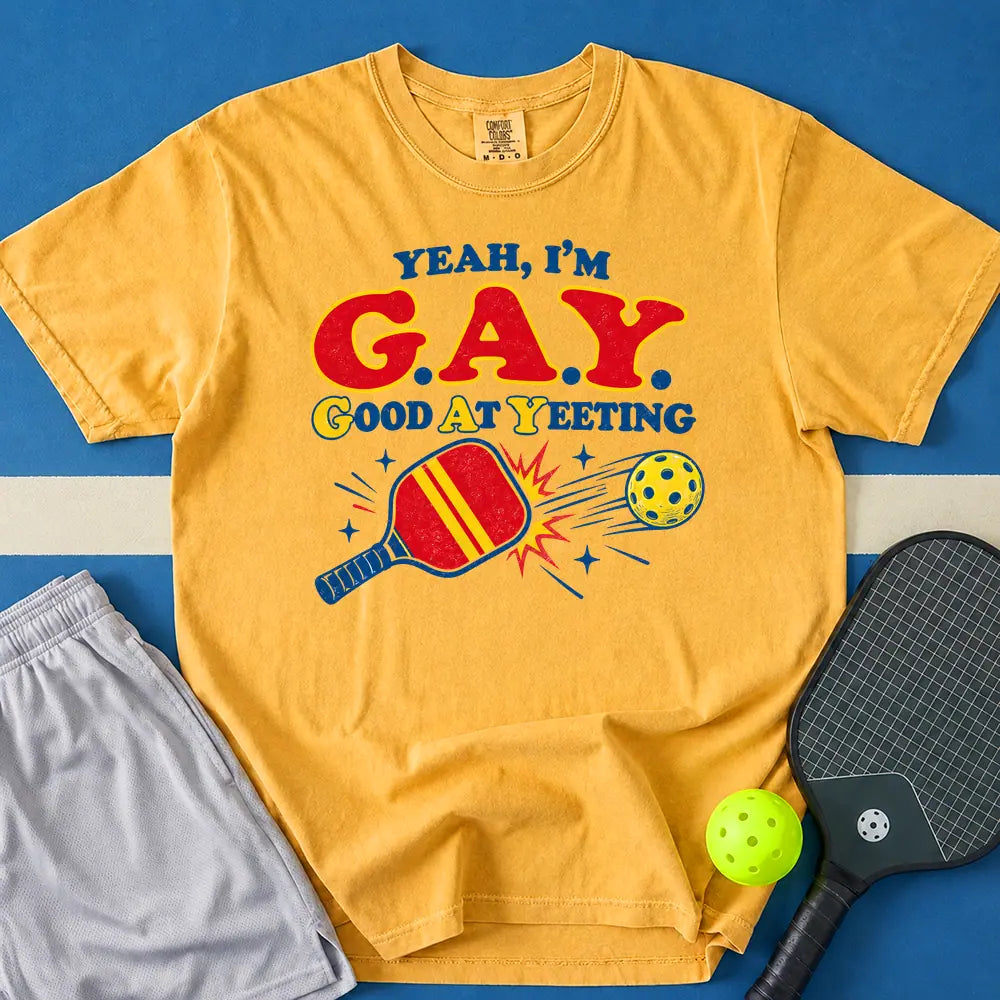 May include Good At Yeeting T-Shirt in mustard t-shirt with Good At Yeeting design