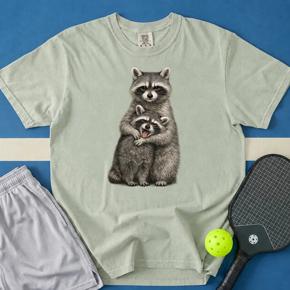 May include Hugging Raccoons T-Shirt in bay t-shirt with Hugging Raccoons design