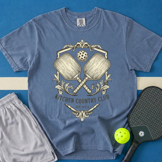 May include Kitchen Country Club T-Shirt in blue jean t-shirt with Kitchen Country Club design