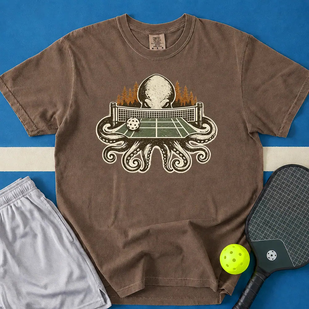 May include Octopus Court T-Shirt in espresso t-shirt with Octopus Court design