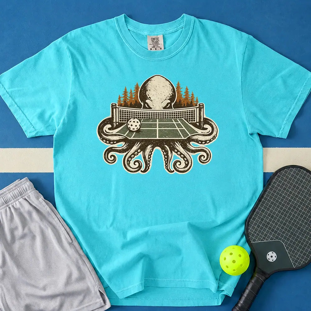 May include Octopus Court T-Shirt in lagoon t-shirt with Octopus Court design