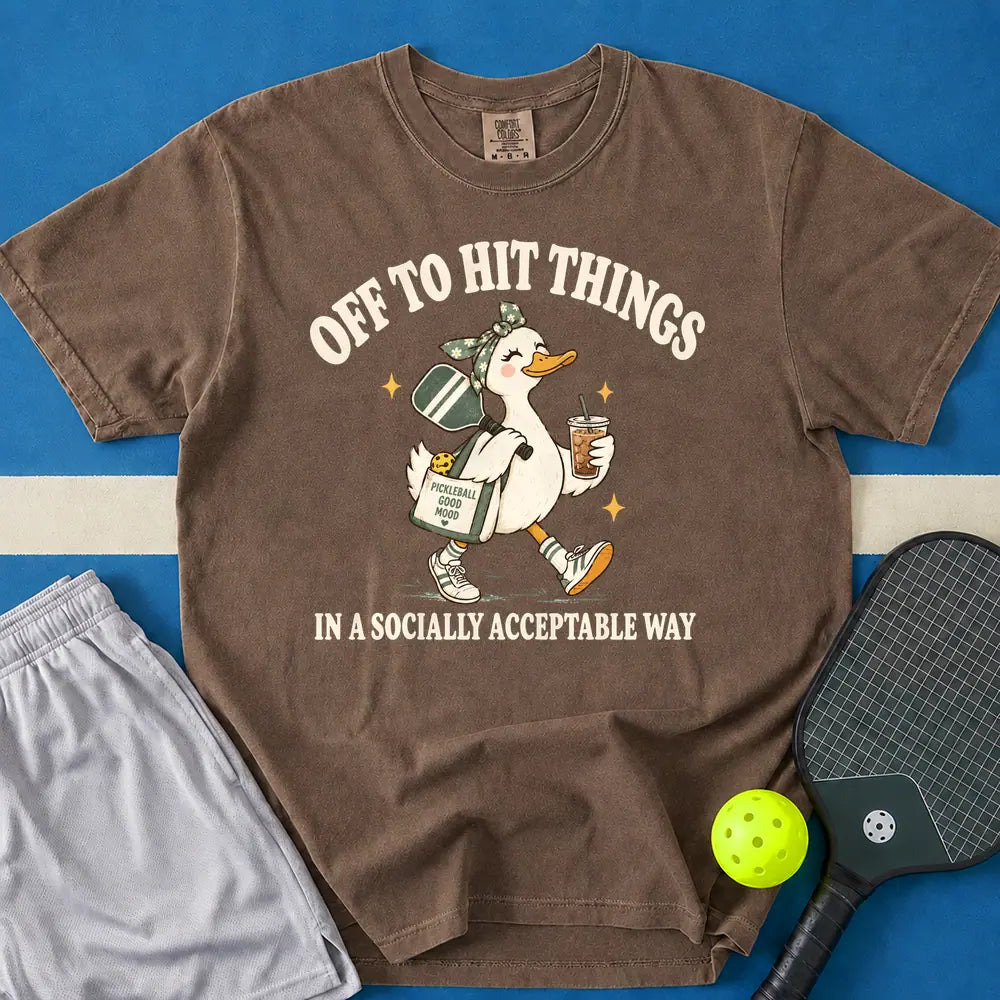 May include Off To Hit Things Duck Girl T-Shirt in espresso t-shirt with Off To Hit Things Duck Girl design