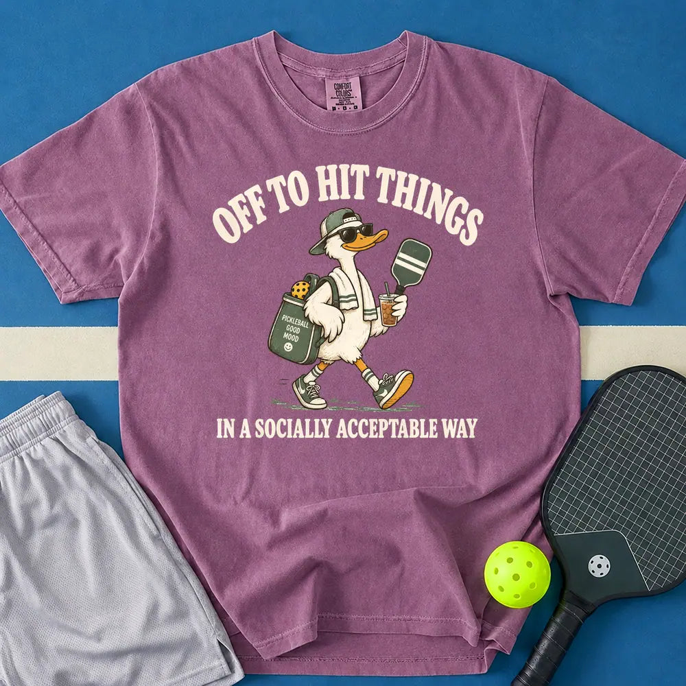 May include Off To Hit Things Dunk Boy T-Shirt in berry t-shirt with Off To Hit Things Dunk Boy design