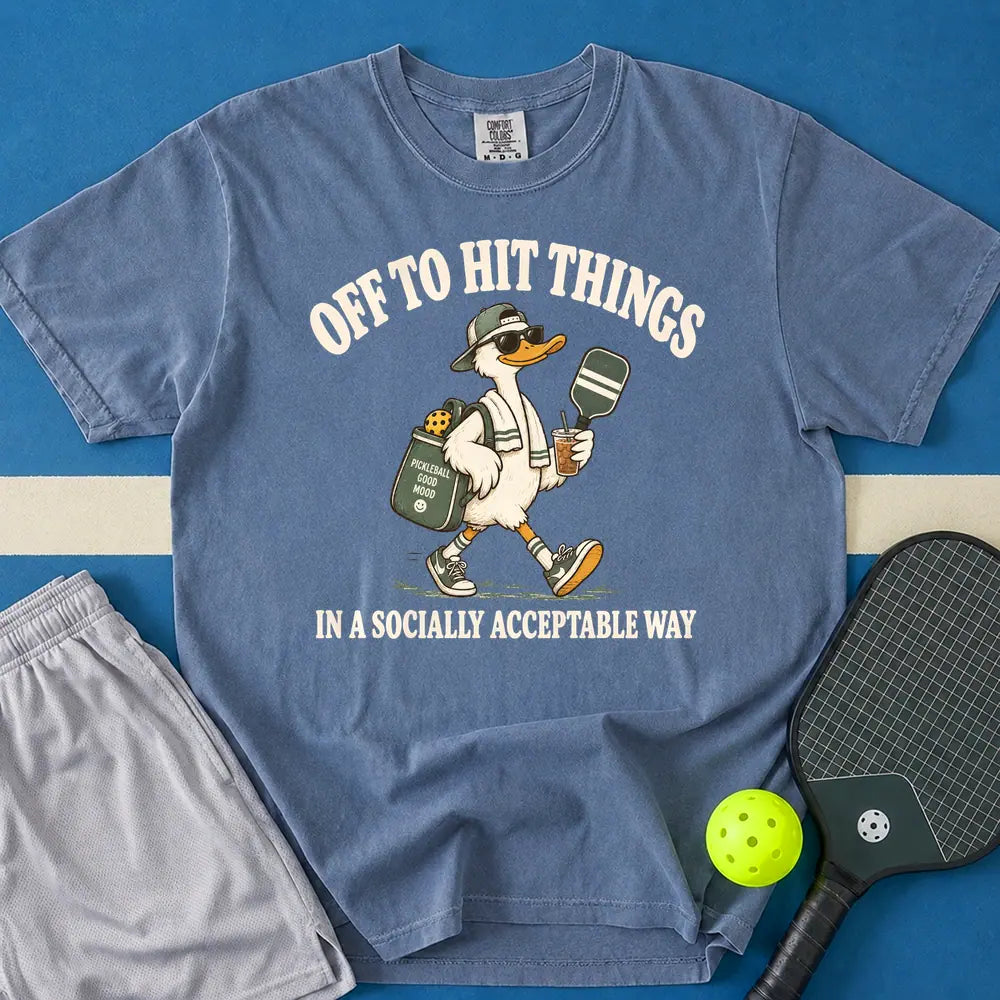 May include Off To Hit Things Dunk Boy T-Shirt in blue jean t-shirt with Off To Hit Things Dunk Boy design