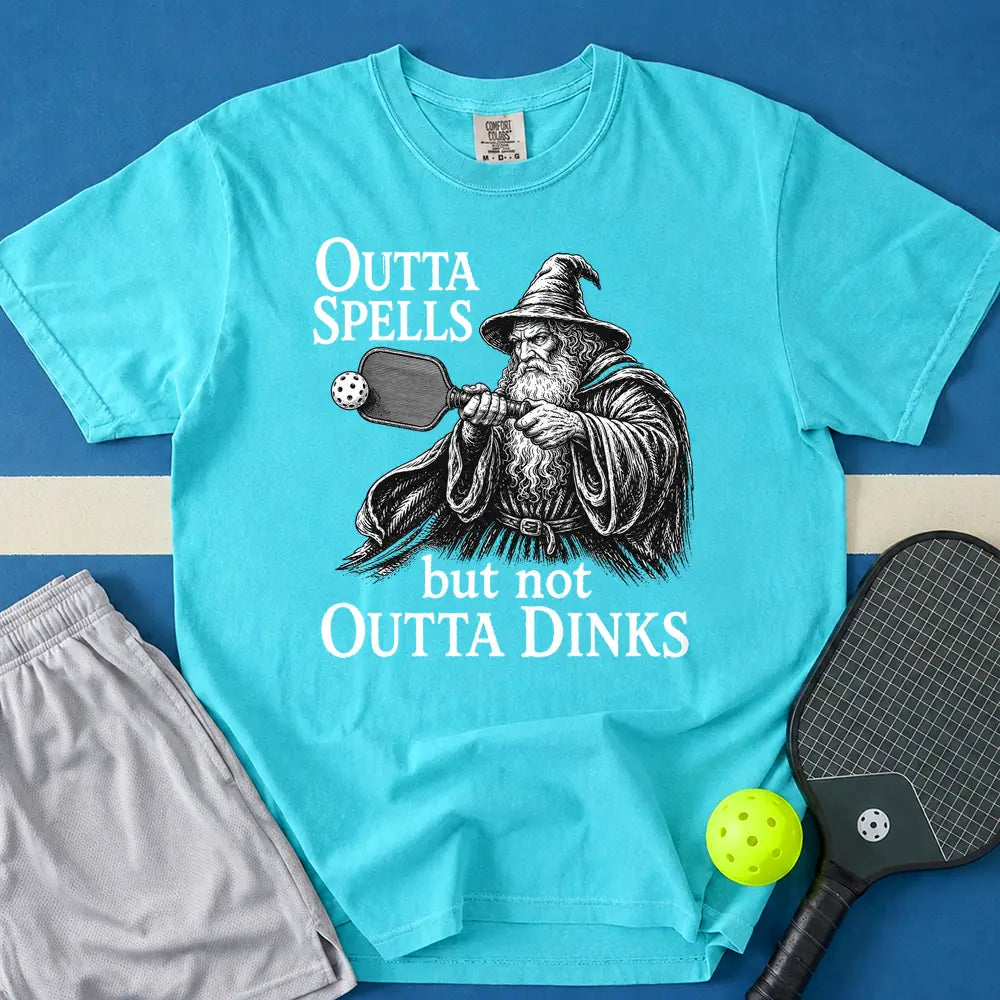 May include Outta Spells But Not Outta Dinks T-Shirt in lagoon t-shirt with Outta Spells But Not Outta Dinks design