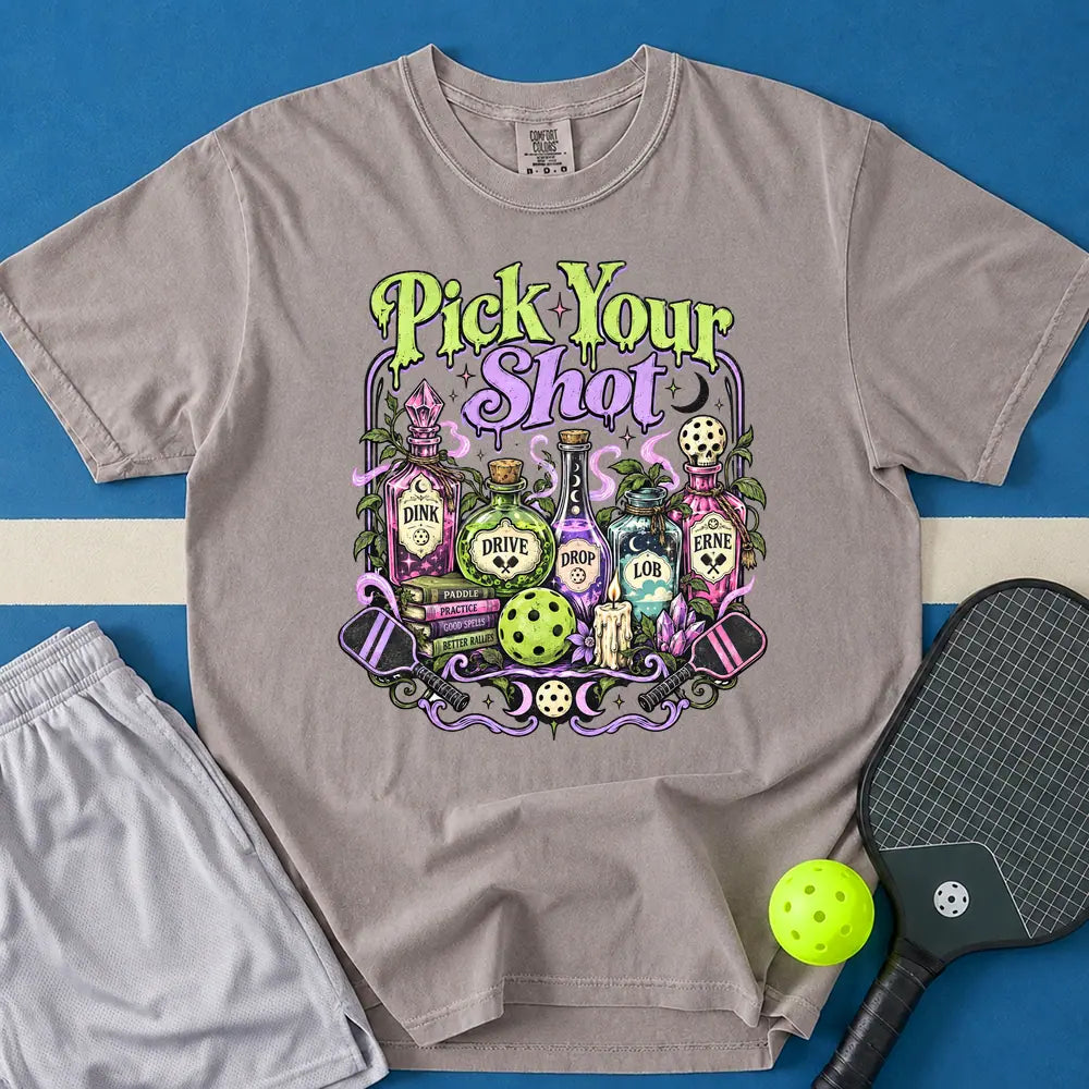 May include Pick Your Shot T-Shirt in gray t-shirt with Pick Your Shot design