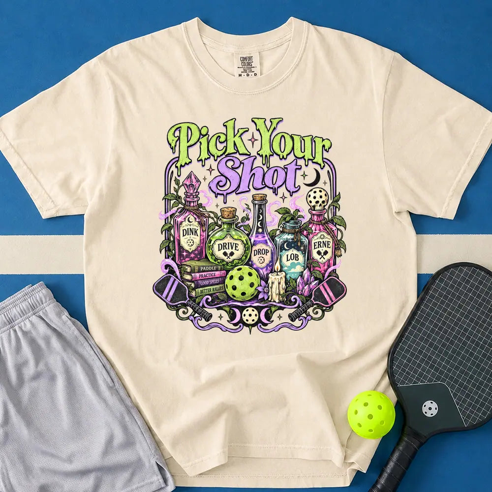 May include Pick Your Shot T-Shirt in ivory t-shirt with Pick Your Shot design