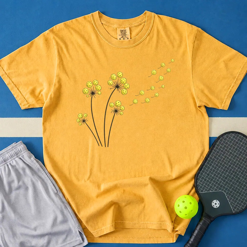 May include Pickleball Dandelions T-Shirt in mustard t-shirt with Pickleball Dandelions design