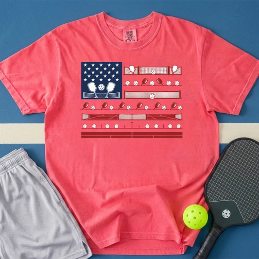 May include Pickleball Flag T-Shirt in watermelon t-shirt with Pickleball Flag design