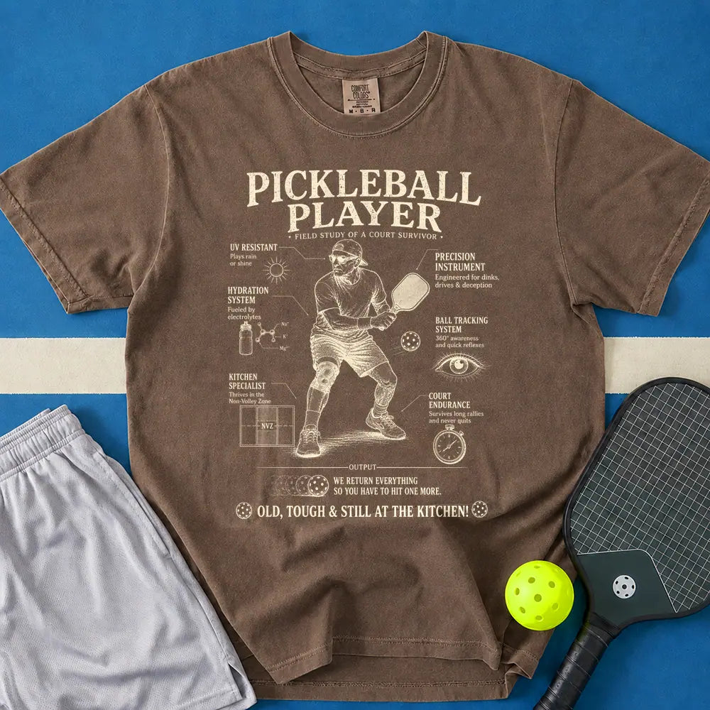 May include Pickleball Player Anatomy in espresso t-shirt with Pickleball Player design