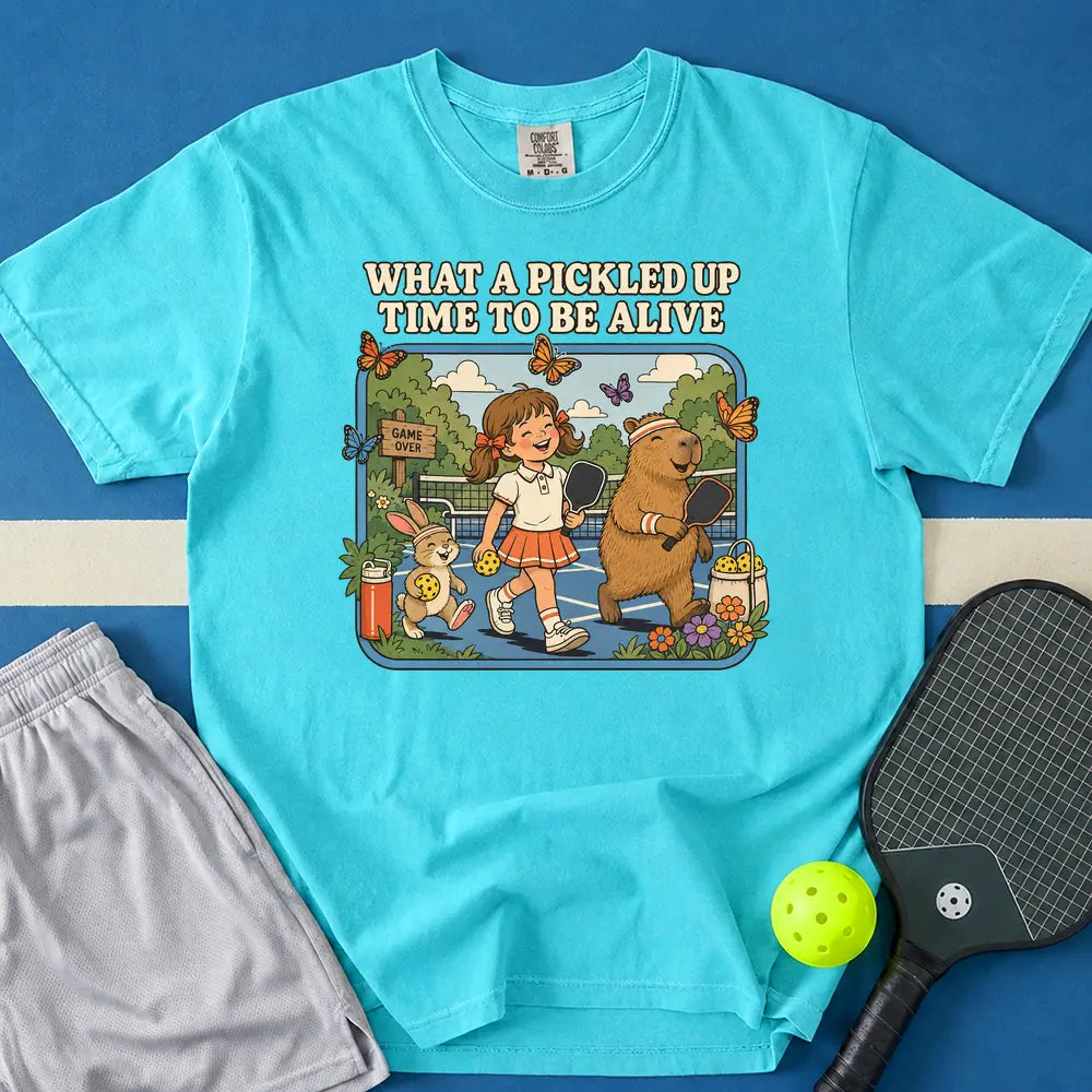 May include Pickled Up Time T-Shirt in lagoon t-shirt with Pickled Up Time design