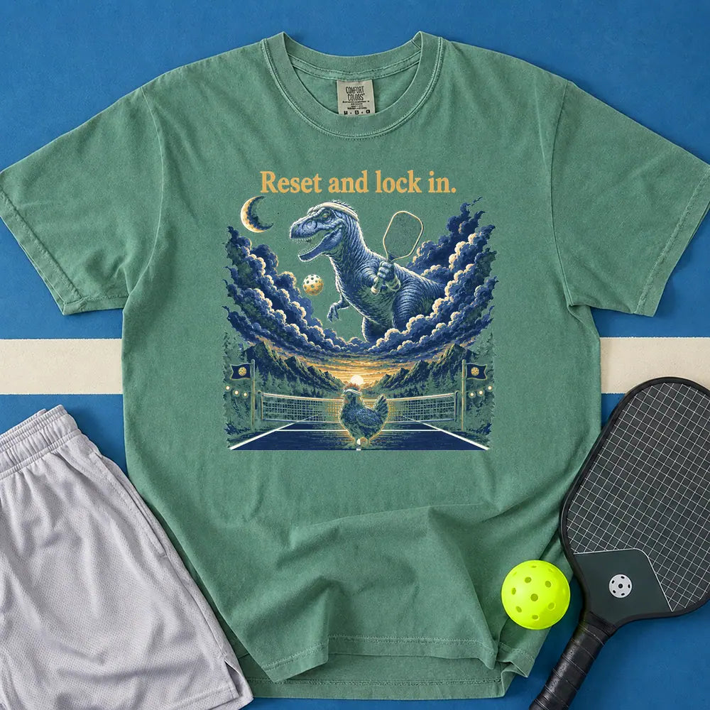 May include Reset and Lock In T-Shirt in light green t-shirt with Reset and Lock In design