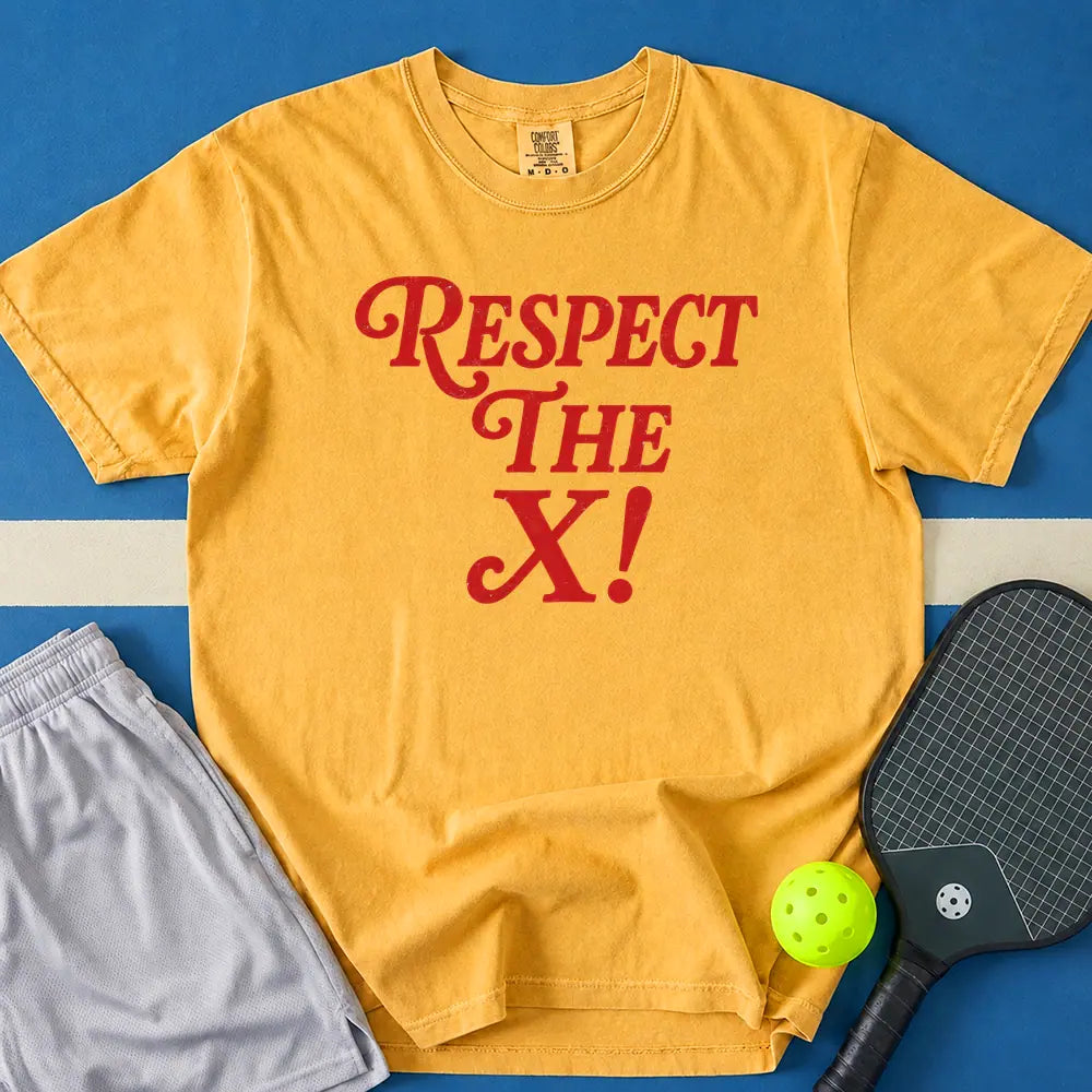 May include Respect The X T-Shirt in mustard t-shirt with Respect The X design
