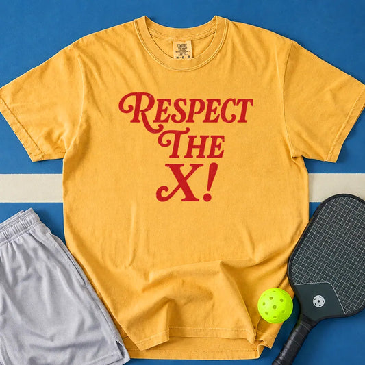 May include Respect The X T-Shirt in mustard t-shirt with Respect The X design
