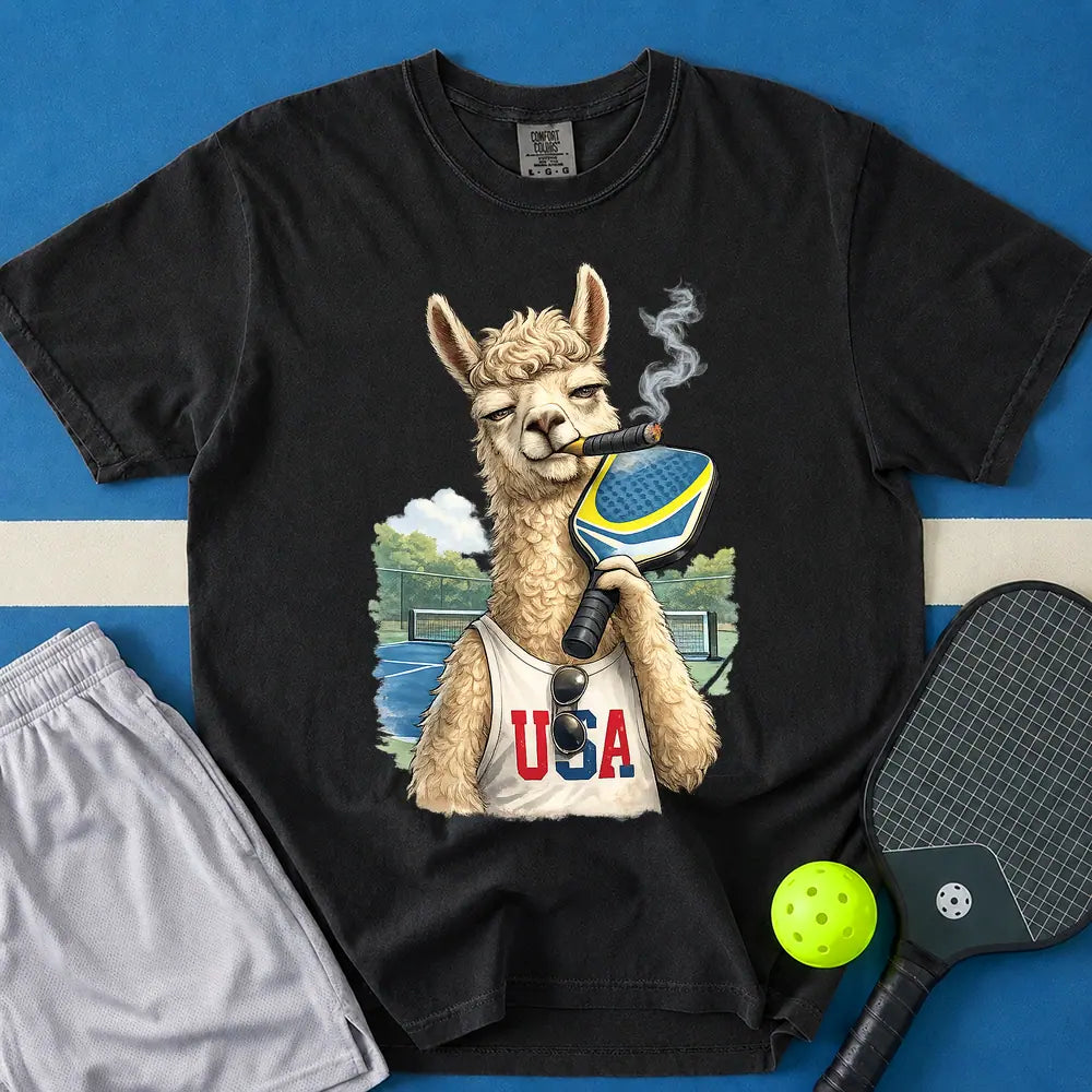 May include Smoking Llama T-Shirt in black t-shirt with Smoking Llama design