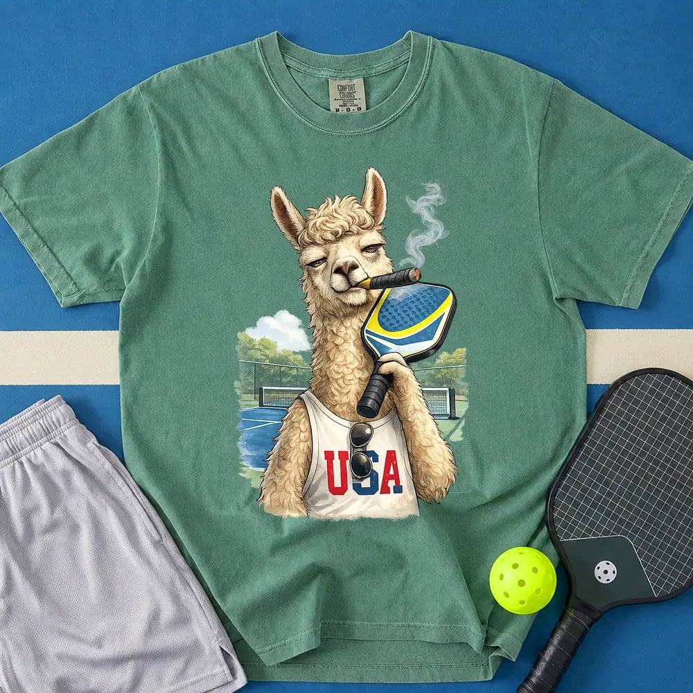 May include Smoking Llama T-Shirt in light green t-shirt with Smoking Llama design